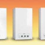 پکیج‌های دیواری Eco 22FF ،M24FF و L28FF ایران رادیاتور در پس‌زمینه گرادینت زرد، قرمز و سفید