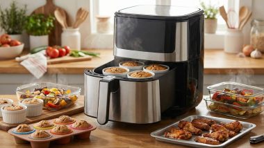 یک هواپز با چندین نوع غذا اطراف آن